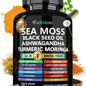 Adndale sea moss capsules container photographed against a plain background