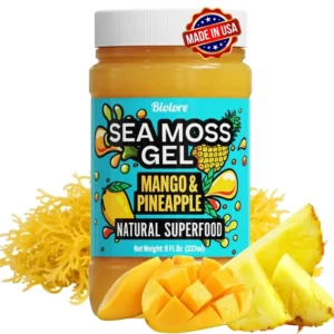 Biolore sea moss gel container photographed against a plain background