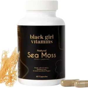 Black Girl Vitamins sea moss capsules container photographed against a plain background