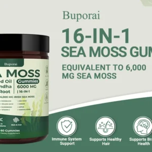 Buporai sea moss gummies bottle photographed against a plain background