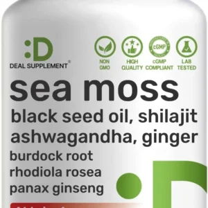 DEAL SUPPLEMENT sea moss capsules container photographed against a plain background