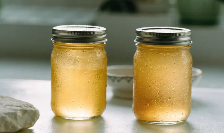 Two sealed glass mason jars of golden sea moss gel on a cool white refrigerator shelf, condensation on the glass, illustrating does sea moss go bad.