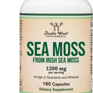 Double Wood Supplements sea moss capsules container photographed against a plain background