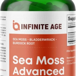 INFINITE AGE sea moss capsules container photographed against a plain background