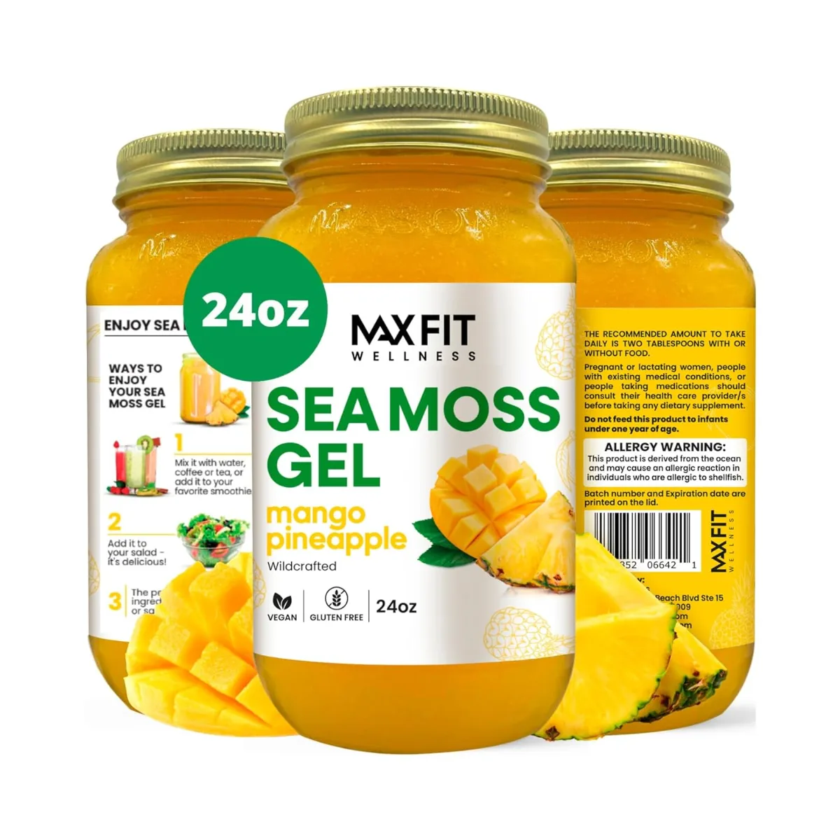 MAX FIT sea moss gel container photographed against a plain background