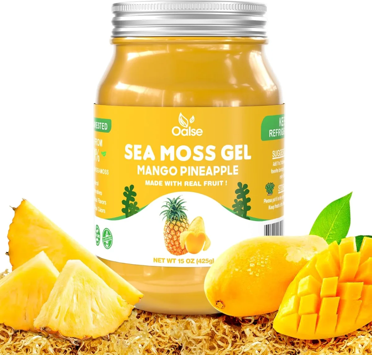 OALSE sea moss gel container photographed against a plain background