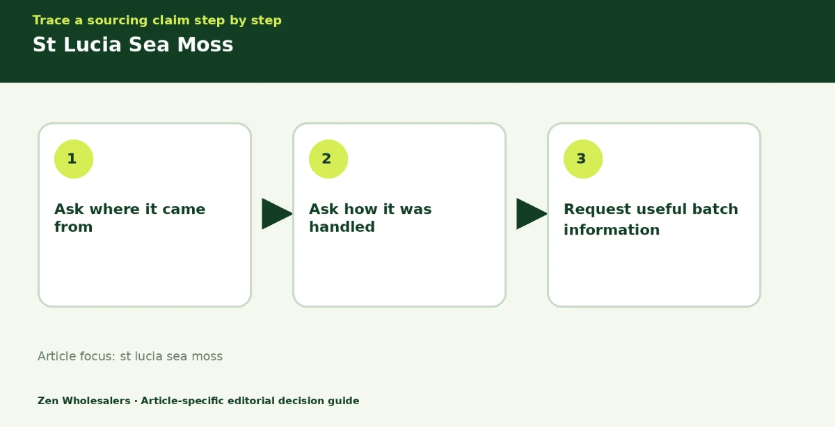 Decision guide diagram summarising st lucia sea moss in three steps for Zenwholesalers readers