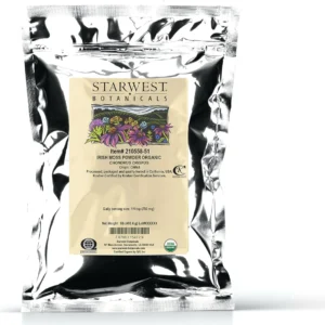 Starwest Botanicals sea moss powder container photographed against a plain background