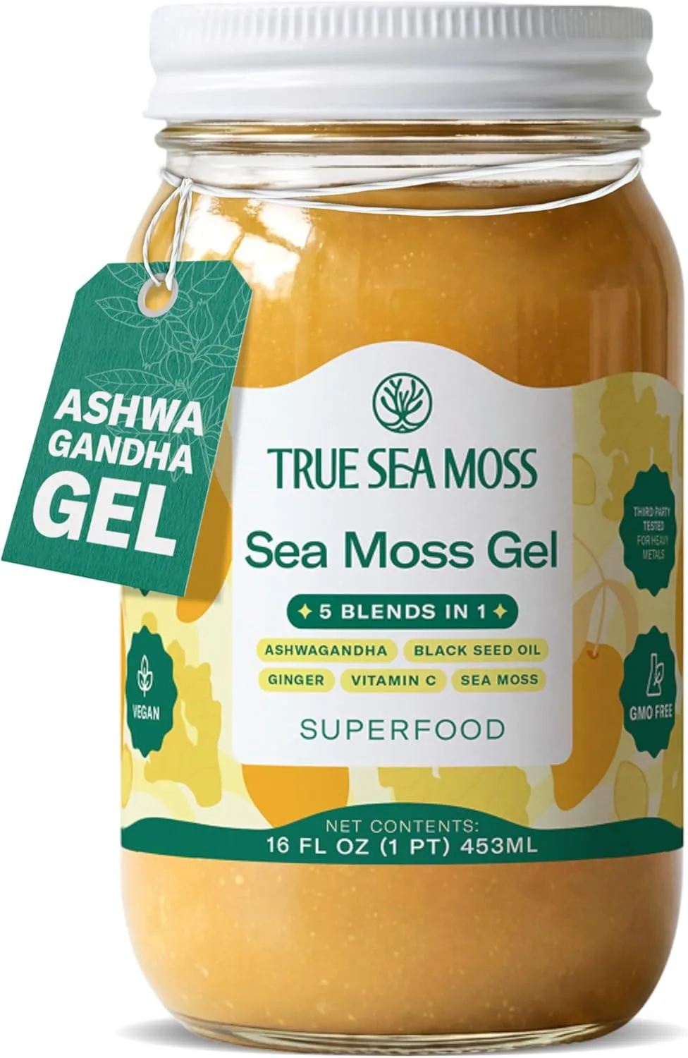 TrueSeaMoss sea moss gel container photographed against a plain background
