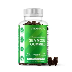 Vitamatic sea moss gummies bottle photographed against a plain background