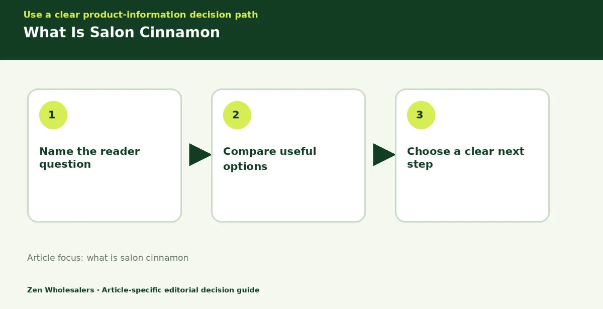 Decision guide diagram summarising what is salon cinnamon in three steps for Zenwholesalers readers